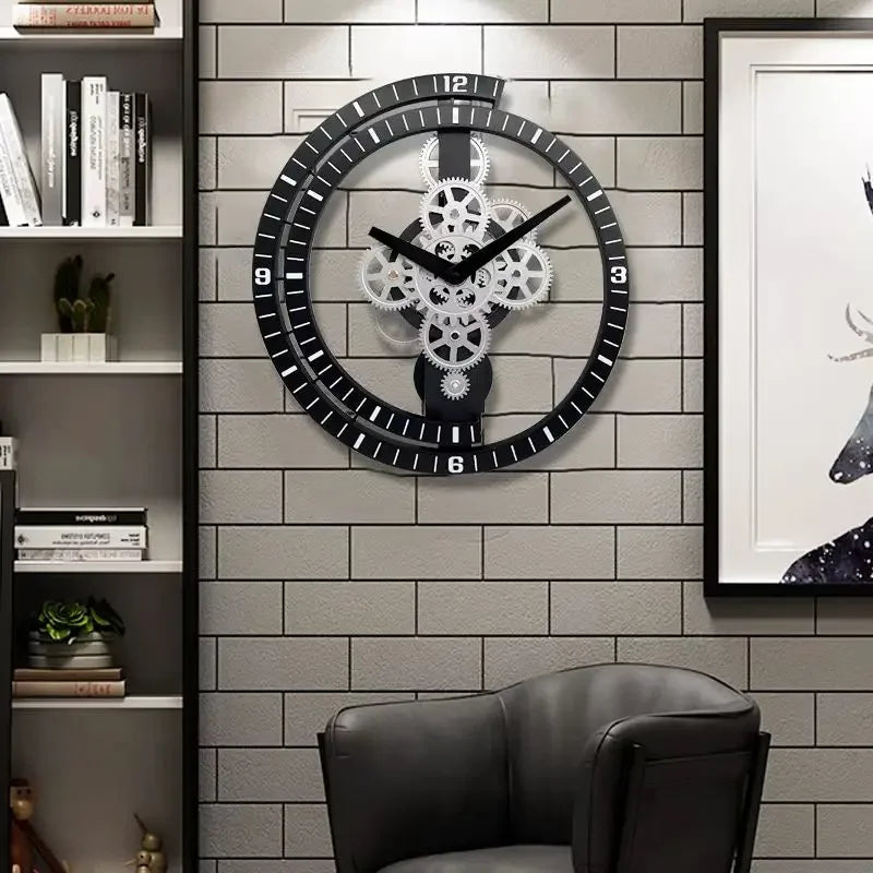Horloge Mural Engrenages Rotatifs Silencieuse Design Industriel