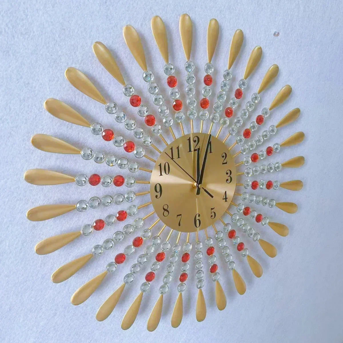 Horloge Murale Ronde Dorée Métal Silencieuse Déco Salon.