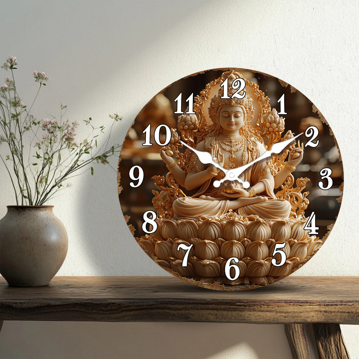 Horloge Murale Bouddha Doré Vintage Silencieuse Méditation