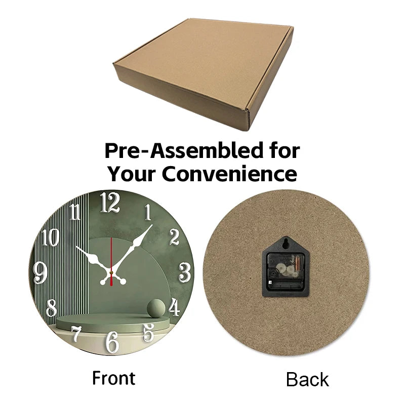 Horloge Mural Moderne Verte Bois Ronde Silencieuse Décoration