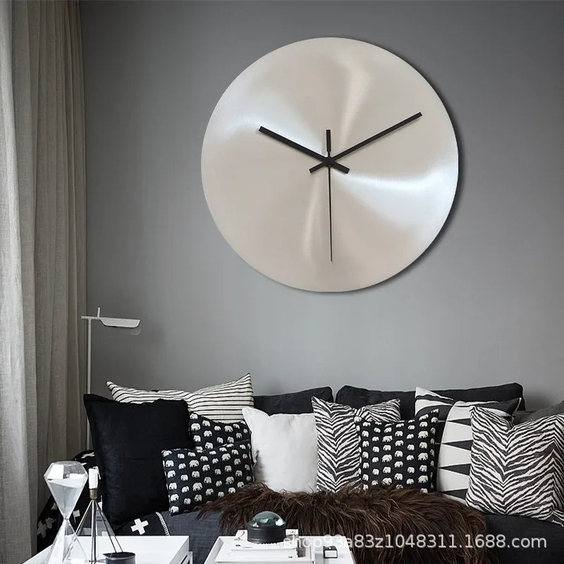 Horloge Mural Ronde Silencieuse Sans Chiffres Inox Moderne