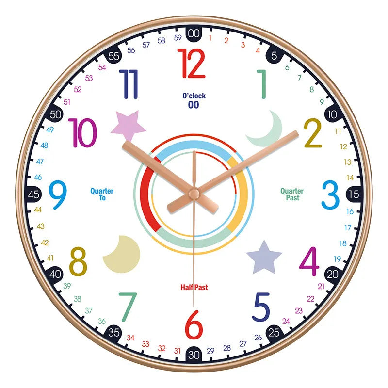Horloge Mural Éducative Chiffres Colorés Décoration Apprentissage Temps