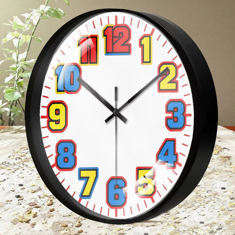 Horloge Murale Dessin Animé Colorée Silencieuse Ronde Enfants