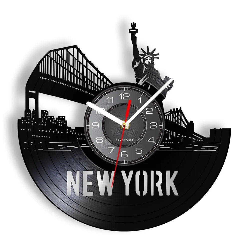 Horloge Mural New York Brooklyn Bridge Vinyle Vintage