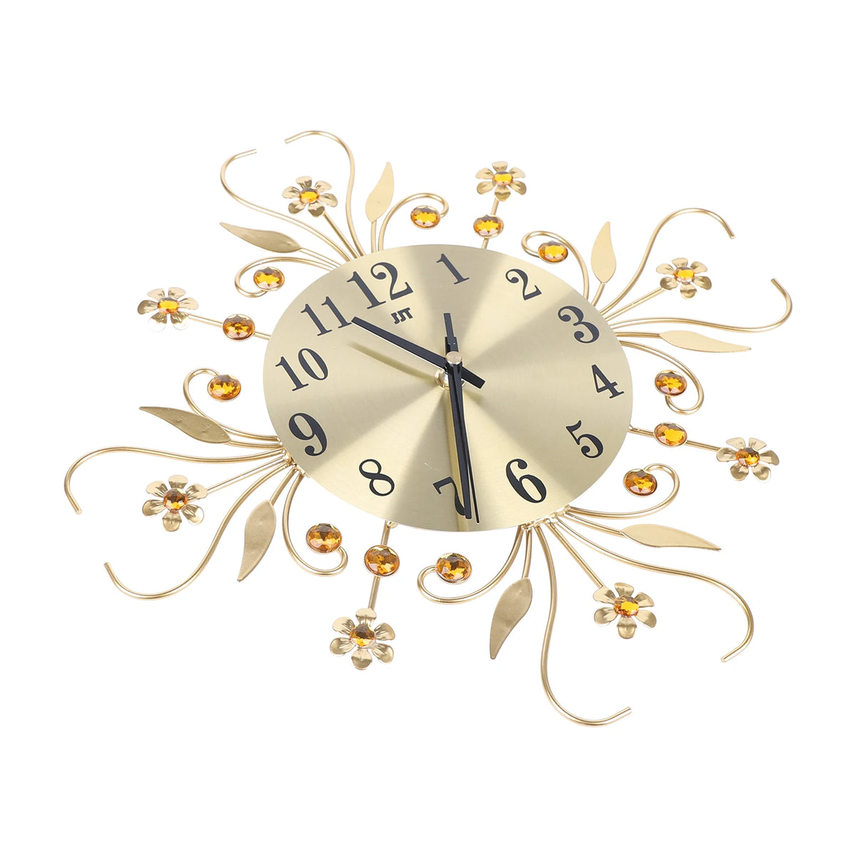 Horloge Mural Or Métal Strass Fleur Déco Salon