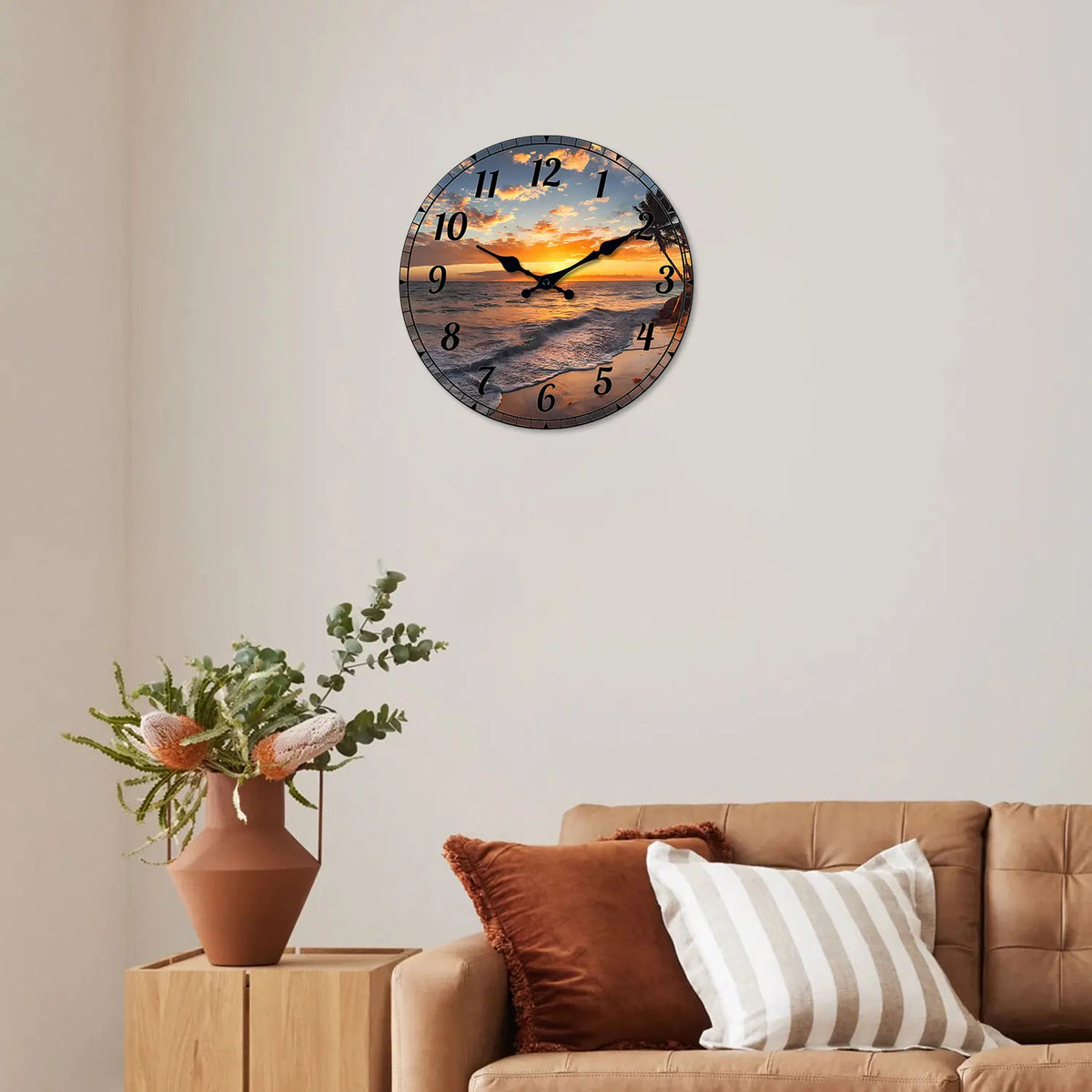 Horloge Murale Silencieuse Motif Bois Déco Salon Chambre.