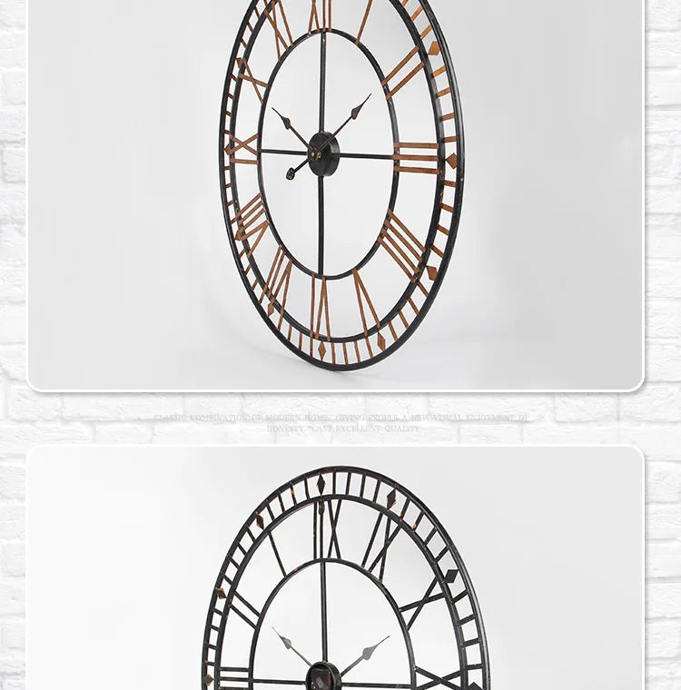 Horloge Murale Géante Métal Chiffres Romains Rétro