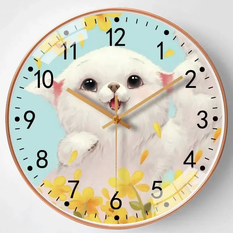 Horloge Murale Design Nordique Chat Lotus Silencieuse