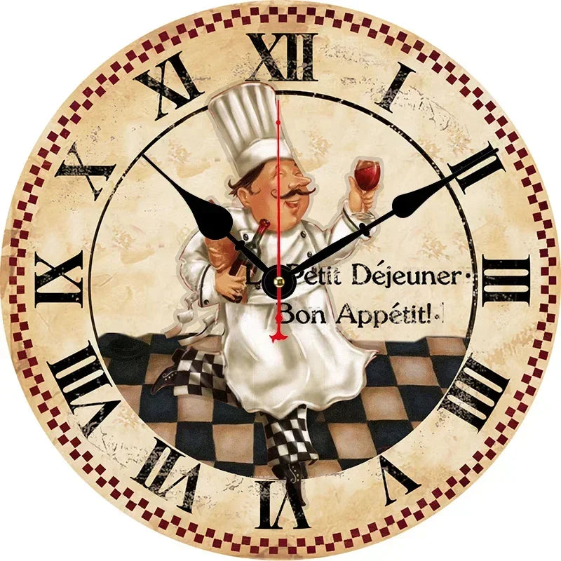 Horloge Murale Chef Boulanger Vintage Cuisine Décoration