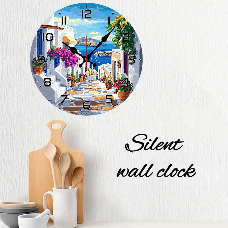 Horloge Mural Bois Ronde Silencieuse Style Méditerranéen