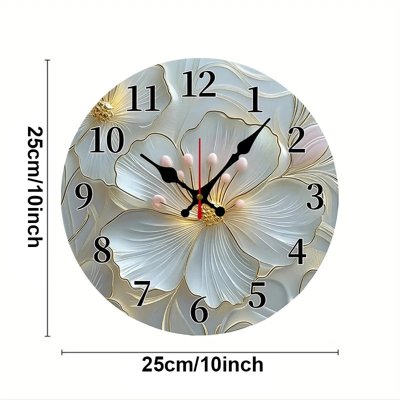Horloge Mural Ronde Florale Rose Or Bois Silencieuse