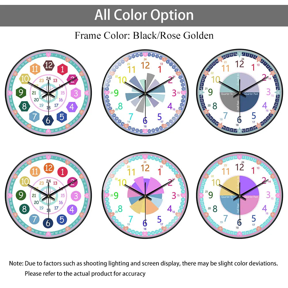 Horloge Mural Enfant Éducative Cartoon Colorée Apprendre Heure