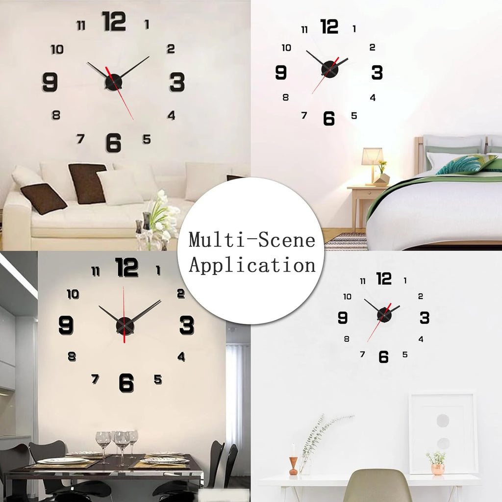 Horloge Mural 3D DIY Géante Autocollante Silencieuse Déco