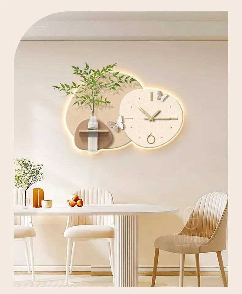 Horloge Murale Peinture Plante Verte Hydroponique Salon/Salle Manger