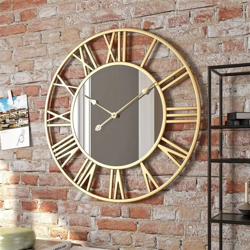 Horloge Mural Grande Luxe Moderne Miroir Doré