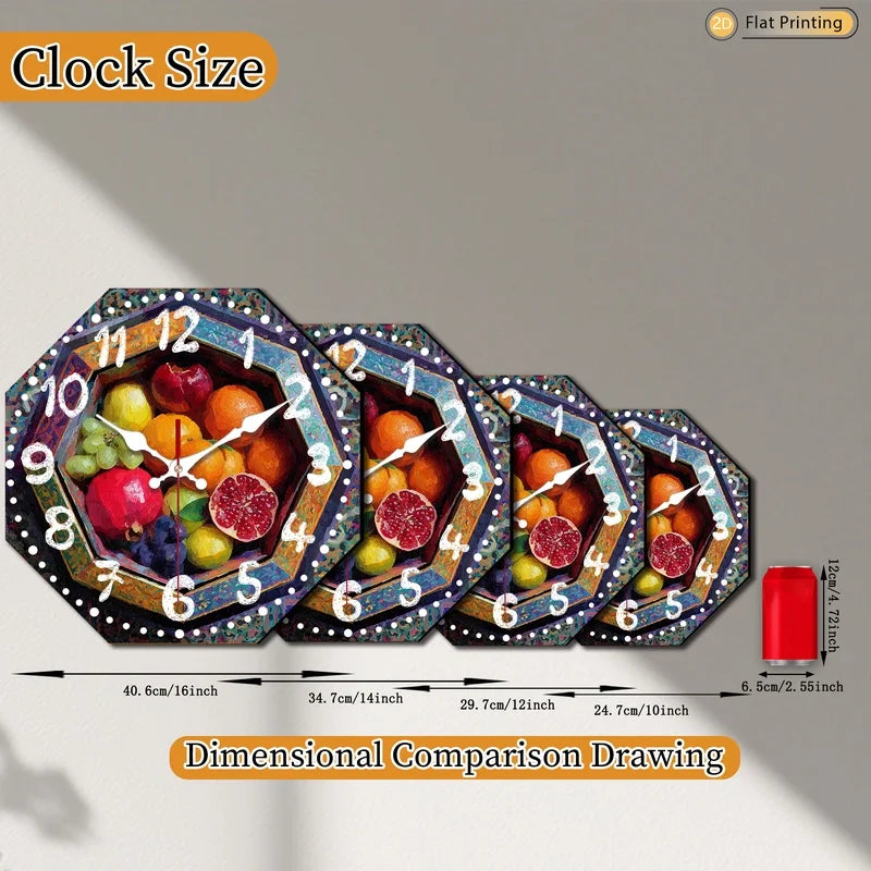 Horloge Mural Octogonale Fruits Colorés Cadeau Cuisine Ferme