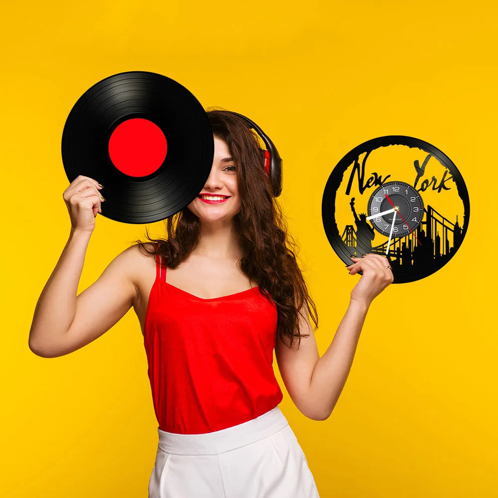 Horloge Mural Vintage New York Pont Brooklyn Vinyle