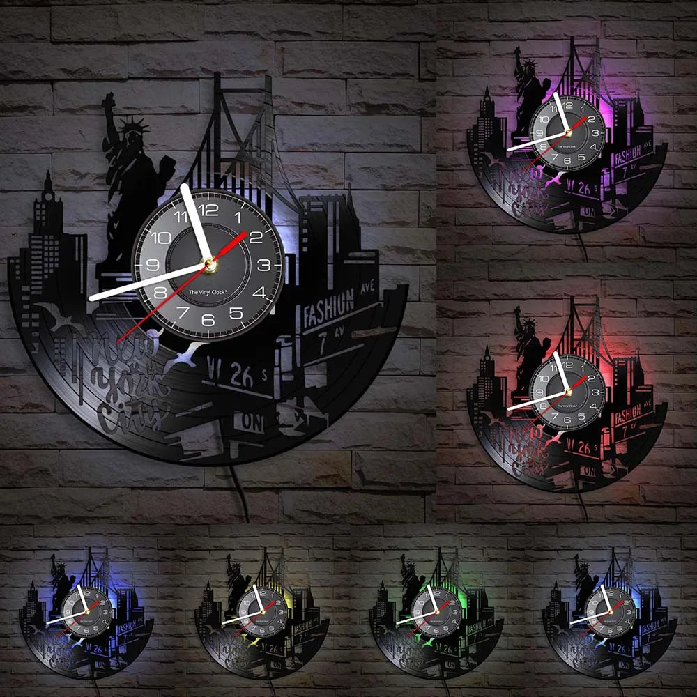 Horloge Mural New York Brooklyn Bridge Disque Vinyle Vintage