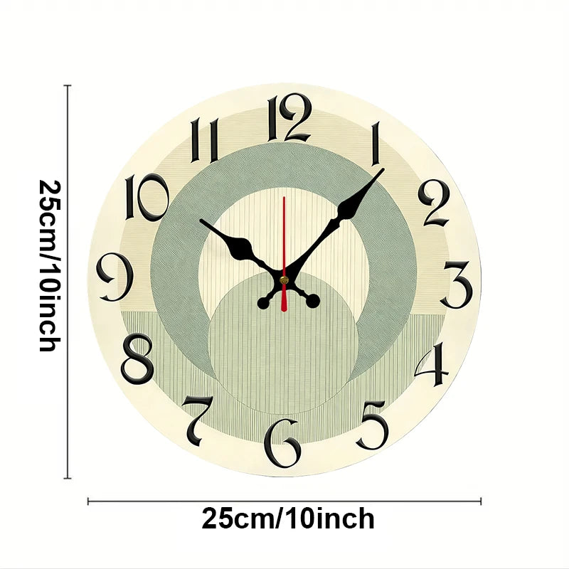 Horloge Mural Bois Ronde Silencieuse Vert Beige Déco
