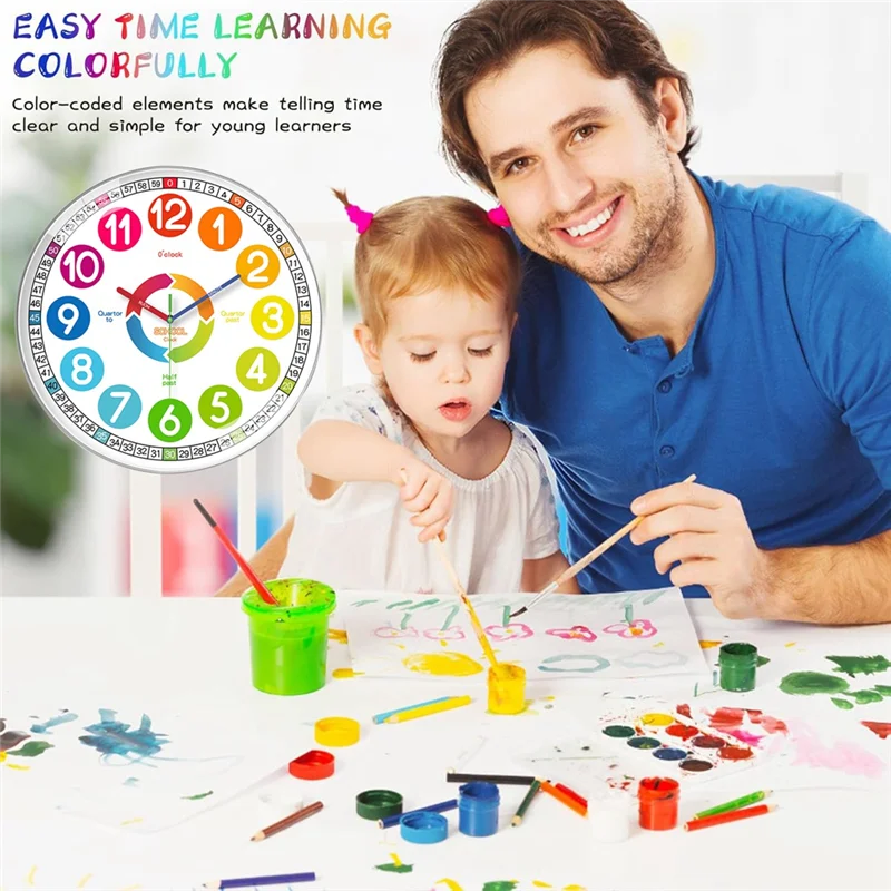 Horloge Mural Enfant Silencieuse Colorée Éducative Décorative