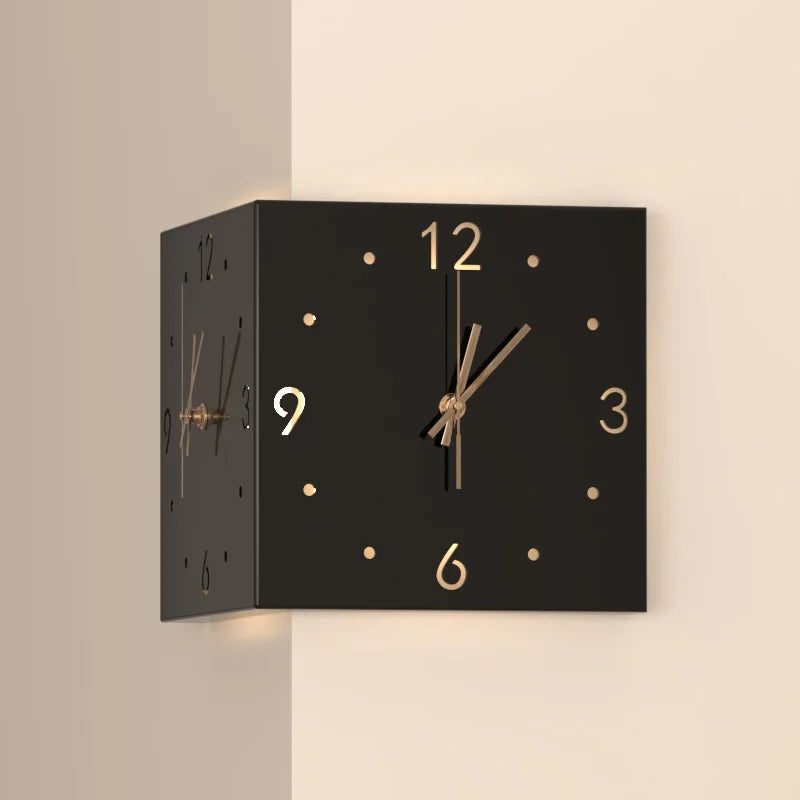 Horloge Murale Double Face d'Angle Minimaliste Silencieuse