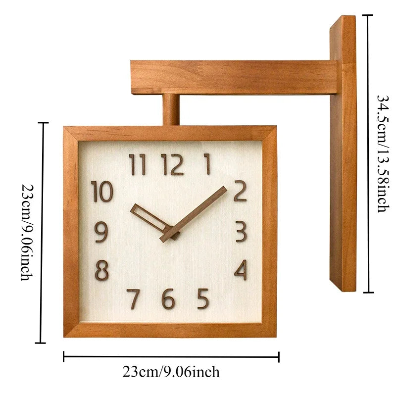 Horloge Murale Bois Massif Double Face Silencieuse D'angle