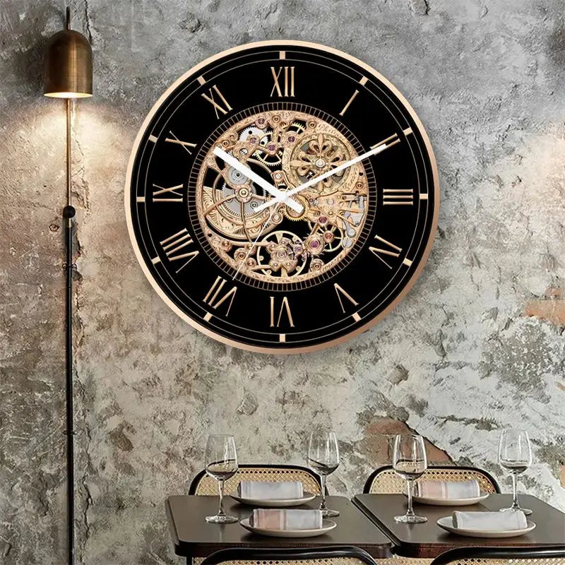 Horloge Mural Rétro Engrenage Mécanique Luxe Silencieuse