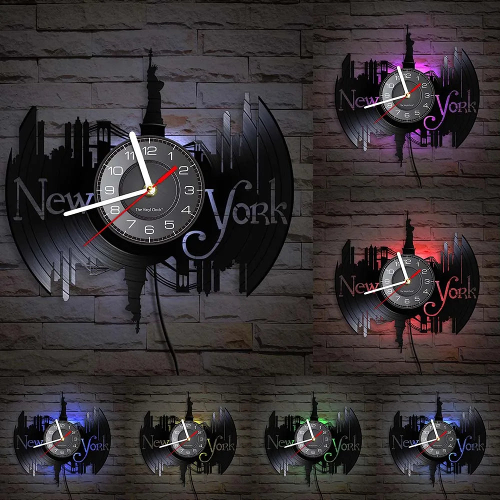 Horloge Murale New York Brooklyn Bridge Vinyle Vintage Décorative