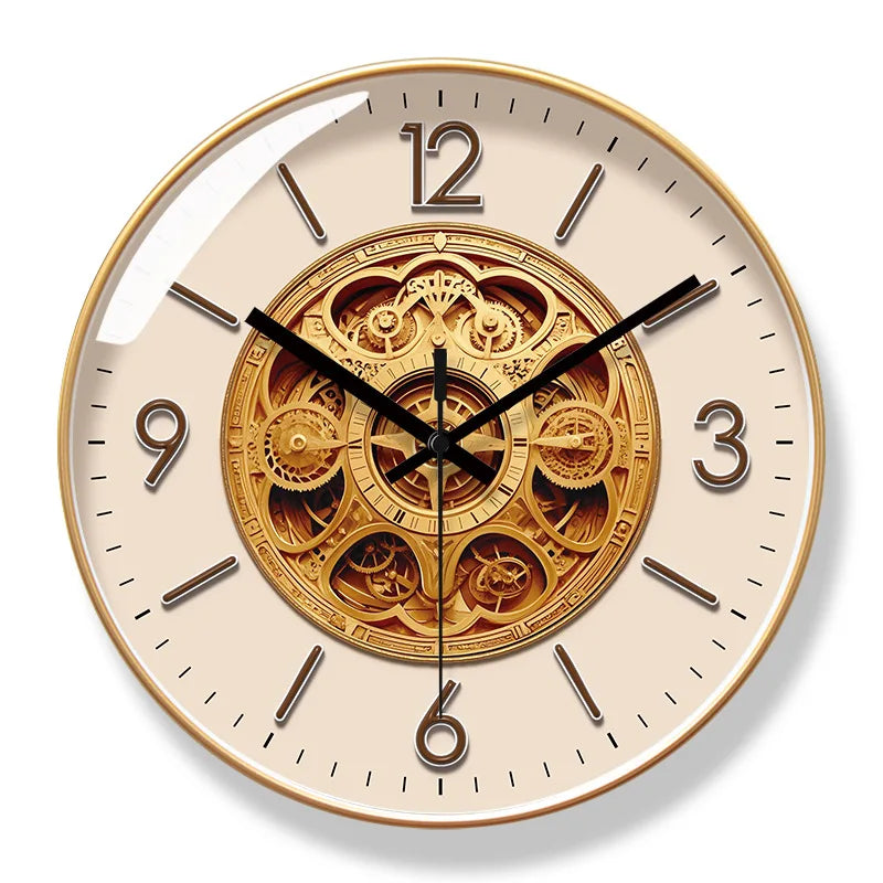 Horloge Mural Engrenages Dorés Bleus Silencieuse Design