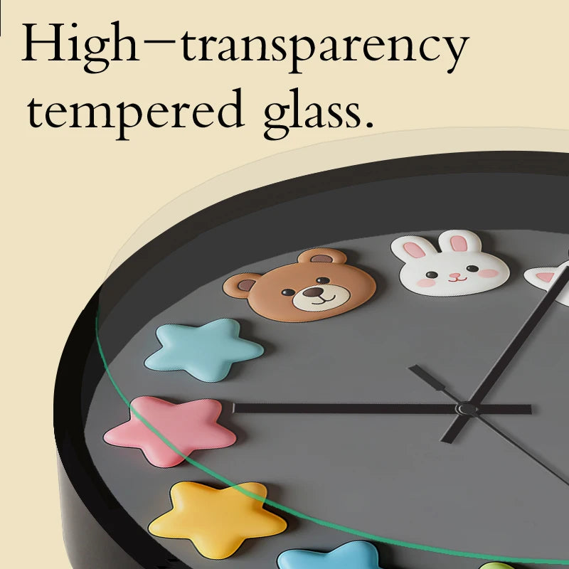 Horloge Mural Animaux Mignons Silencieuse Chambre Enfant Cadeau