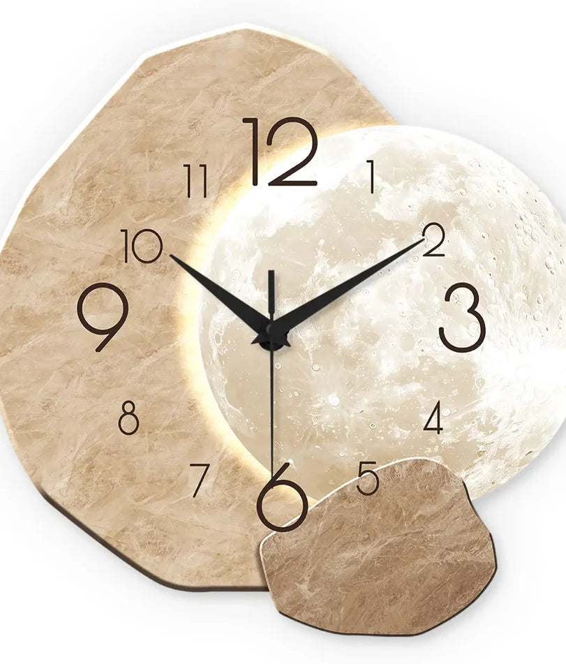 Horloge Mural Design Lune Silencieuse Bois Moderne