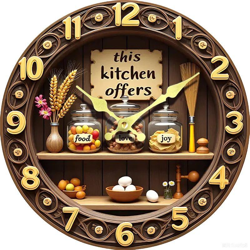 Horloge Murale Bois Ronde Effet 3D Silencieuse Décorative