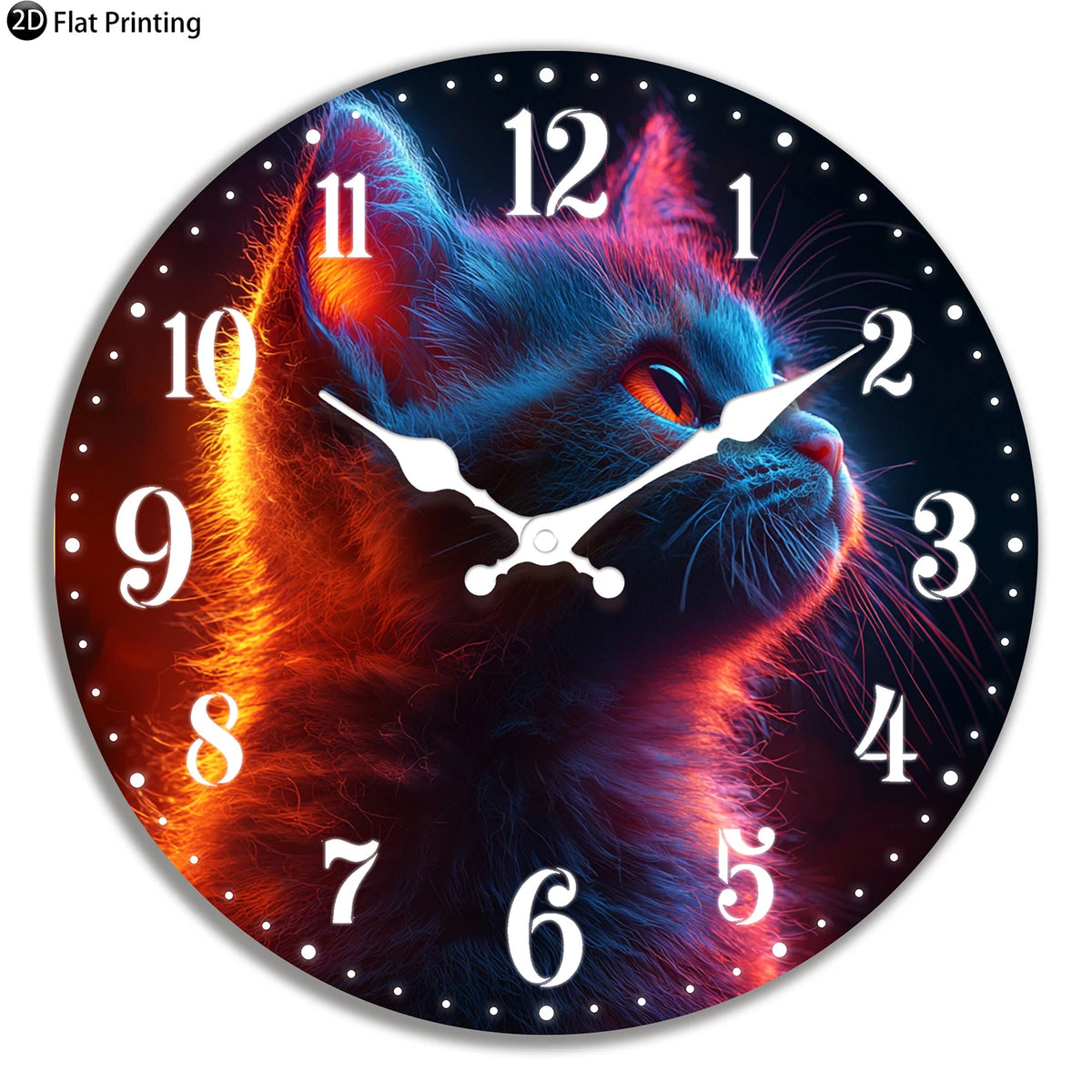 Horloge Murale Bois Silencieuse Chat Néon Lumineux