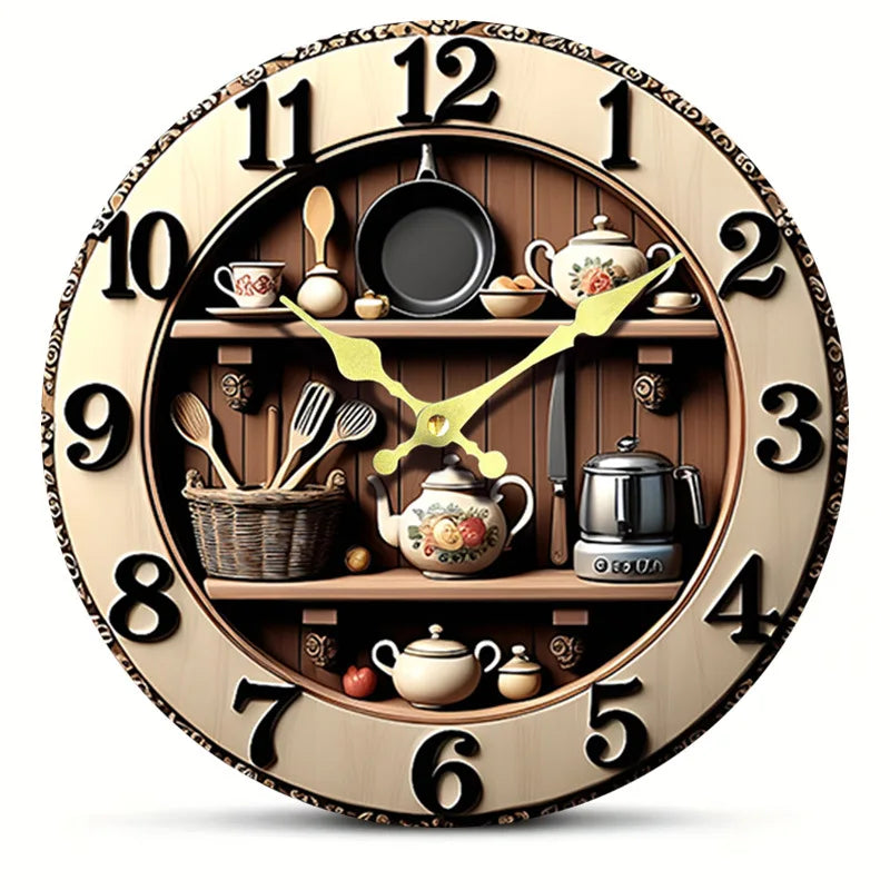 Horloge Murale Bois Ronde Effet 3D Silencieuse Quartz