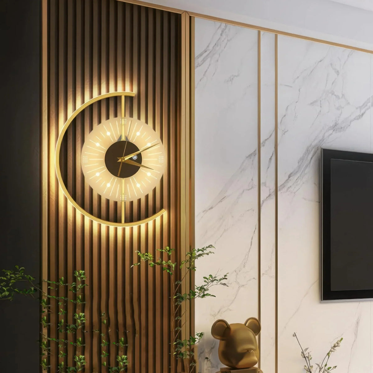 Horloge Mural Pendule LED Moderne Dorée Dimmable