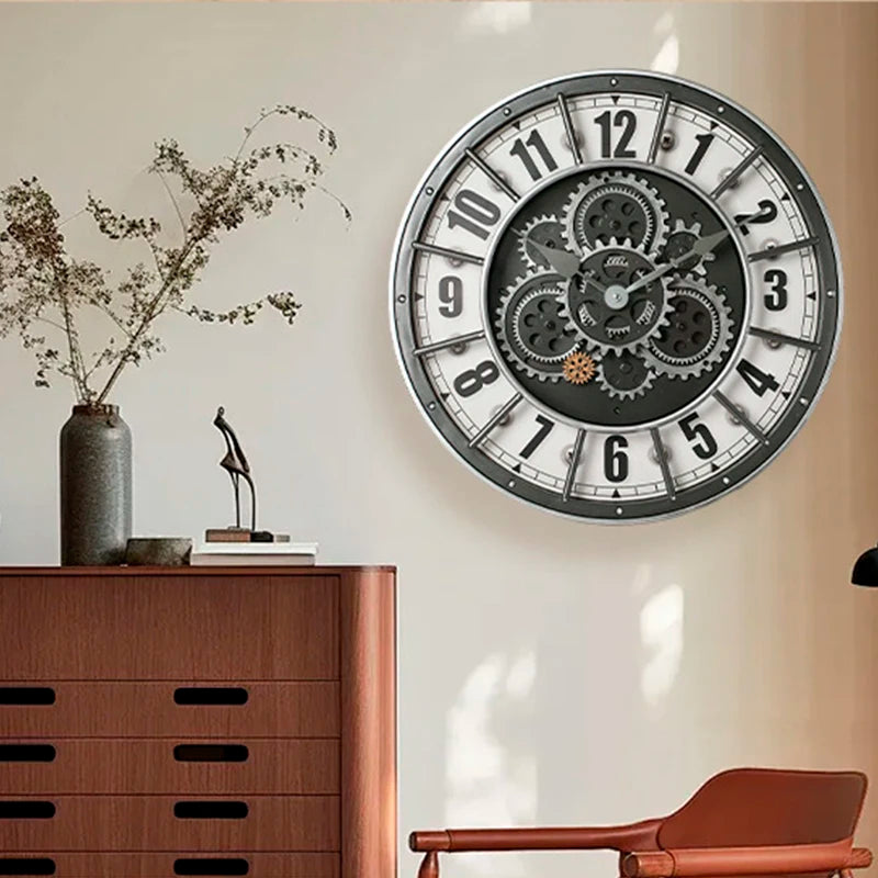 Horloge Mural Industrielle Rétro Engrenages Silencieuse