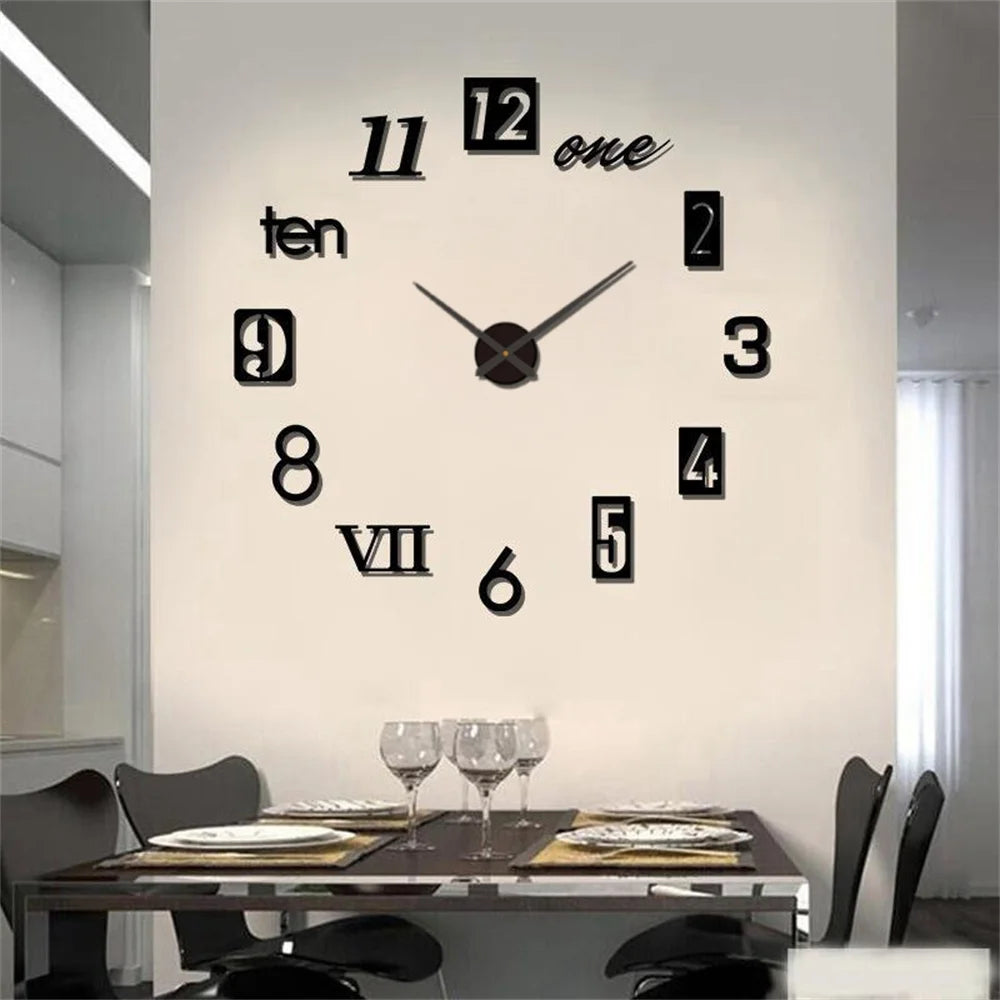 Horloge Mural Grande 3D Lumineuse Silencieuse DIY