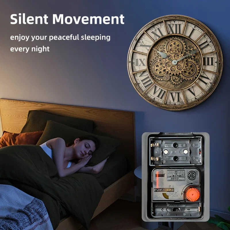 Horloge Mural Engrenages Mobiles Industrielle Steampunk Chiffres Romains