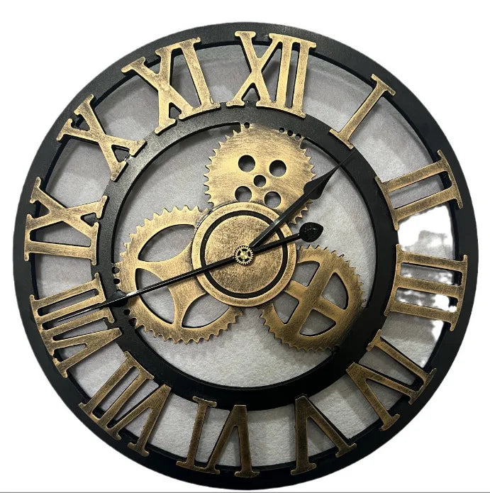 Horloge Mural Engrenages Mobiles Industrielle Rustique Métal