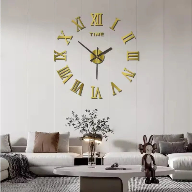 Horloge Mural 3D Acrylique Miroir Géante Adhésive