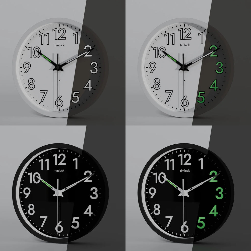 Horloge Murale LED Silencieuse Auto-Lumineuse Capteur Nuit