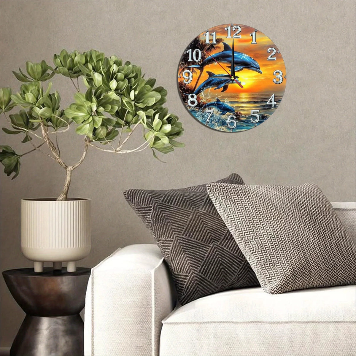 Horloge Mural Bois Dauphin Coucher de Soleil Décoration