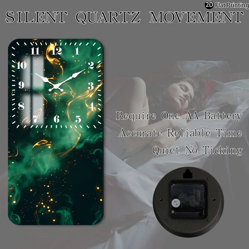 Horloge Mural Bois Abstrait Fumée Dorée Silencieuse Rectangle