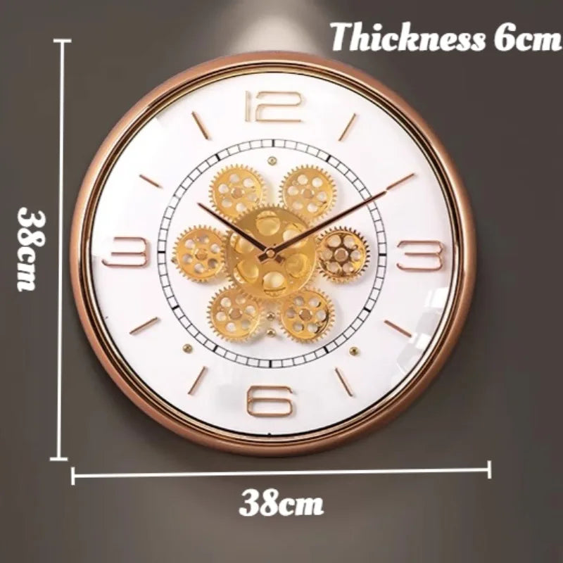 Horloge Mural Luxe Vintage Engrenage Rotatif Silencieuse Salon
