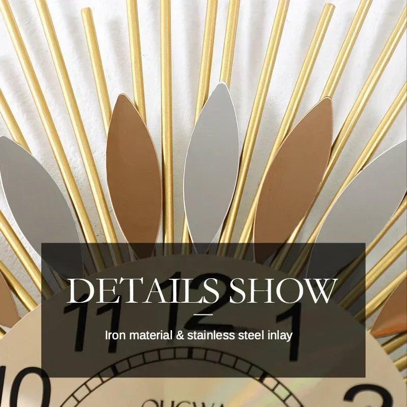 Horloge Murale Soleil Doré Flammes Espoir Prospérité