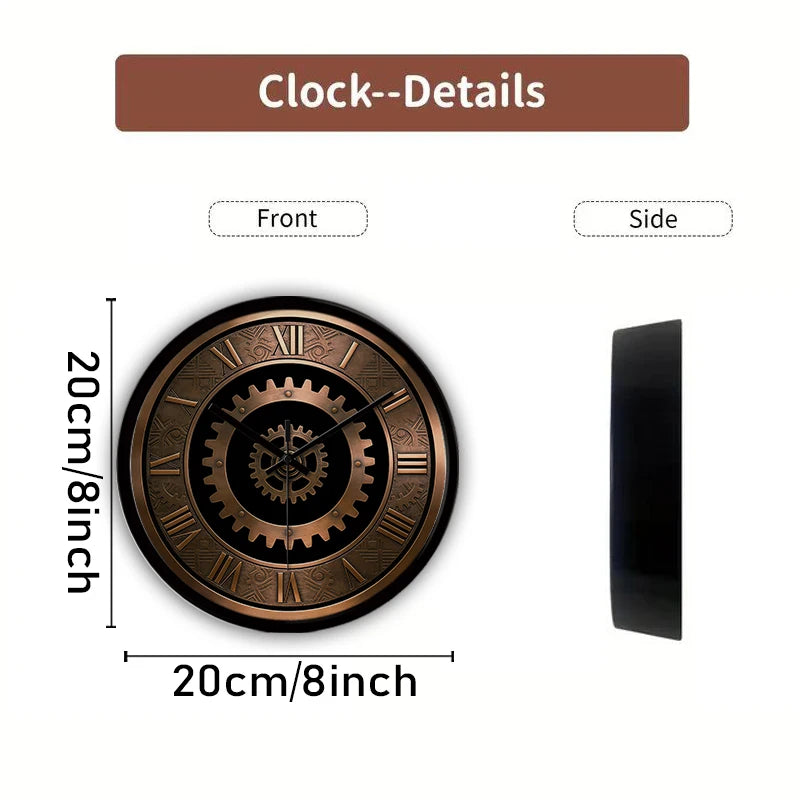Horloge Mural Ronde Steampunk Engrenages Silencieuse Déco