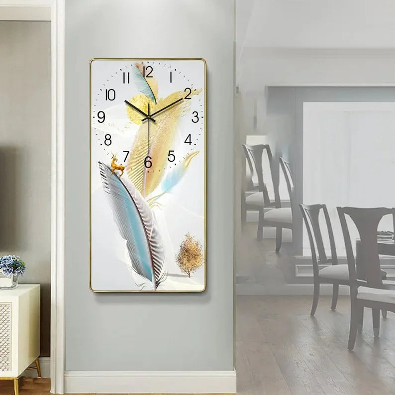 Horloge Murale Rectangulaire Porcelaine Cristal Calendrier Rouge Salon