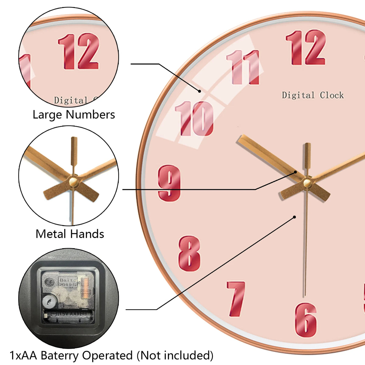 Horloge Murale Colorée Silencieuse Grand Cadran Chaleureux