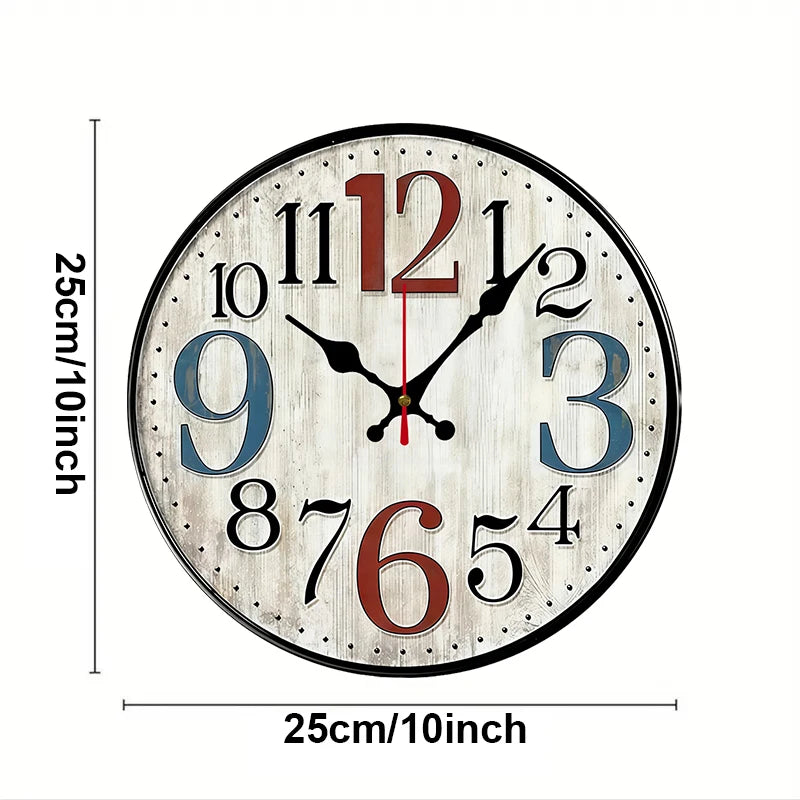 Horloge Mural Vintage Rustique Bois Silencieuse Ronde
