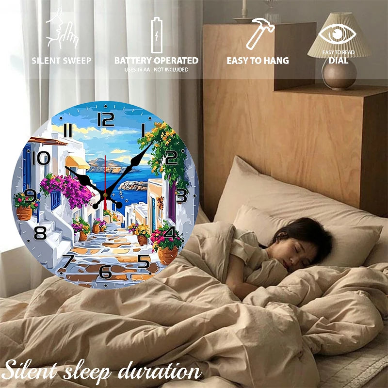 Horloge Mural Bois Ronde Silencieuse Style Méditerranéen